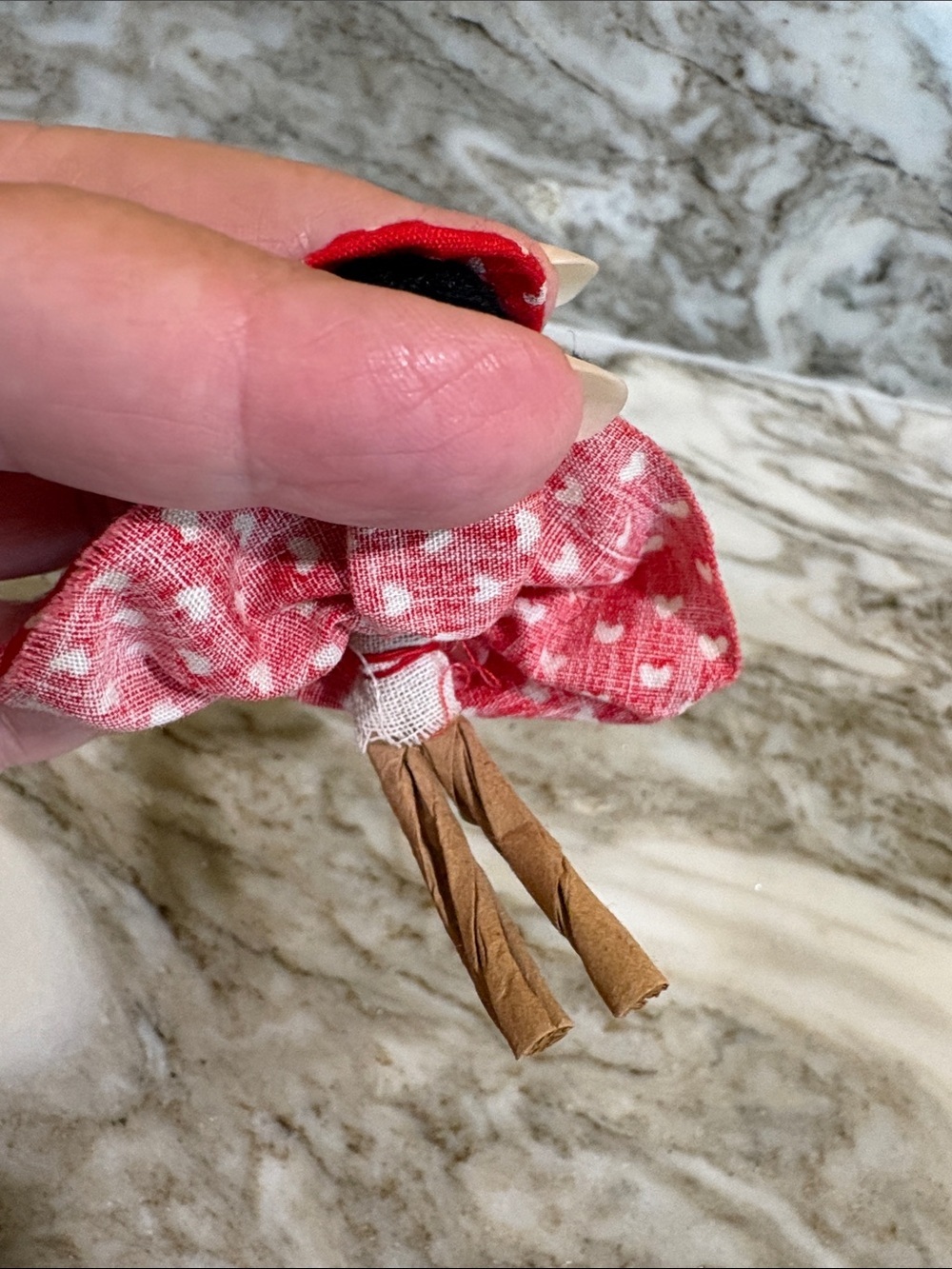 Mini Doll with Red Heart Dress & Yarn Hair - Picture 2 of 5